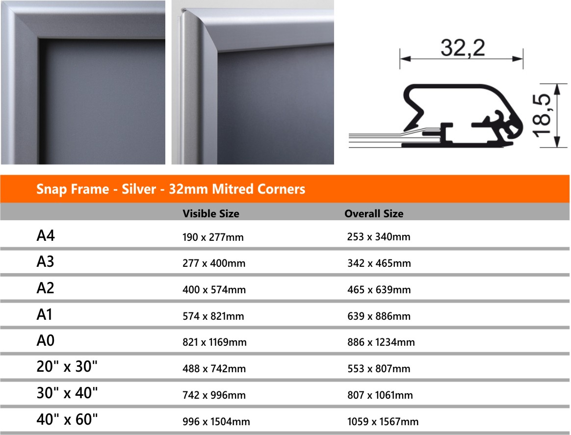 Snap Frame 32mm Silver Profile